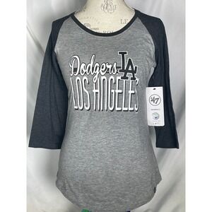 Los Angeles Dodgers '47 Brand Women's Grey Black 3/4 Sleeve T-Shirt Small NWT